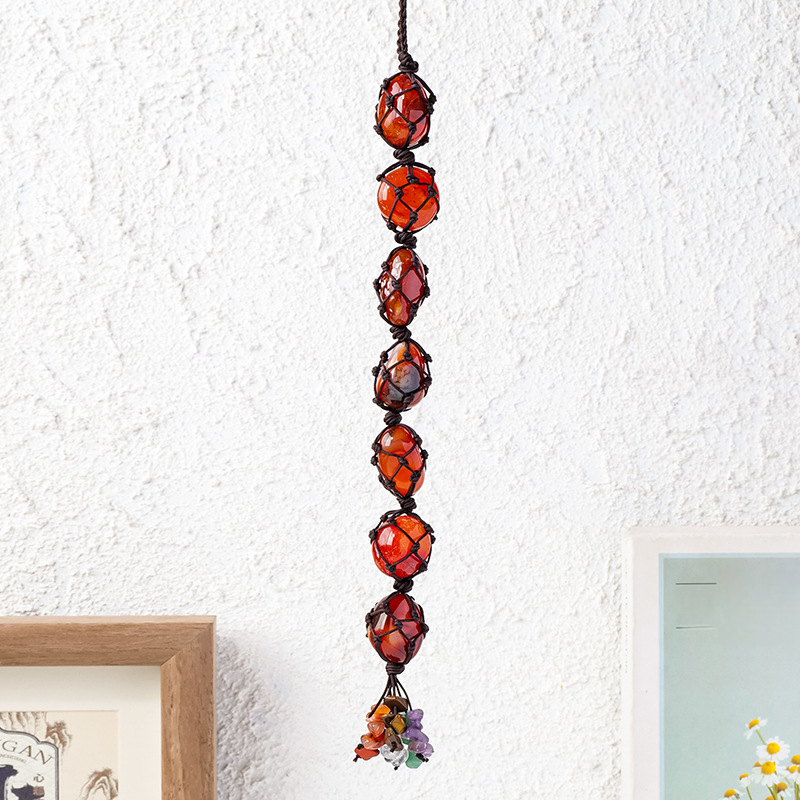 7 Chakra Tumbled Stone Car Hanger With Chips Tassel, Healing Crystals Hanging Ornament - Car and Home Decor - TerraDharma