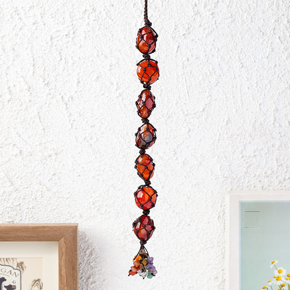 7 Chakra Tumbled Stone Car Hanger With Chips Tassel, Healing Crystals Hanging Ornament - Car and Home Decor - TerraDharma