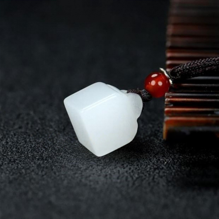 Terra Dharma White jade small seal pendant | White Jade Uncarved Seal - TerraDharma