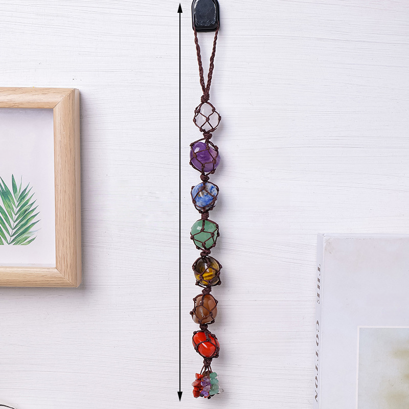 7 Chakra Tumbled Stone Car Hanger With Chips Tassel, Healing Crystals Hanging Ornament - Car and Home Decor - TerraDharma