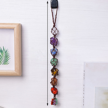 7 Chakra Tumbled Stone Car Hanger With Chips Tassel, Healing Crystals Hanging Ornament - Car and Home Decor - TerraDharma