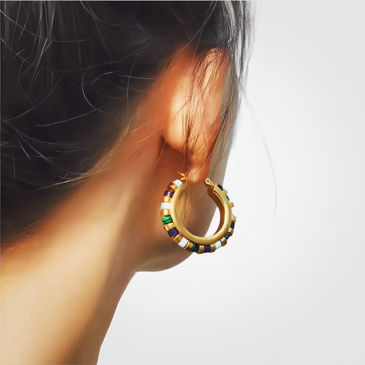 Retro Round Earrings (Lapis Lazuli and Turquoise)