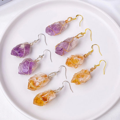 Natural Crystal Tooth-shaped Raw Stone Earrings