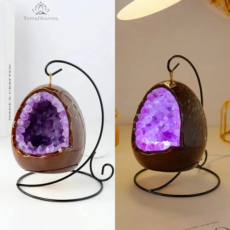 Amethyst Crystal USB Night Light – Tranquil Energy Lamp for Meditation, Ambiance, Home & Office Décor, Housewarming Gift - TerraDharma